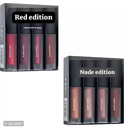 Make up liquid matte red and nude lipstick set of 4 (two set)-thumb0