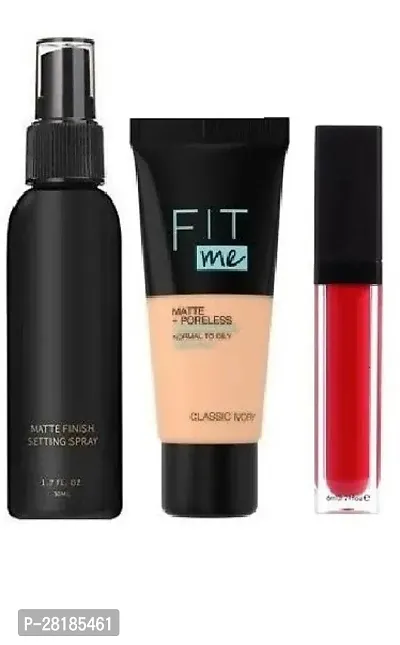 Make up setting spray with red lipstick with foundation pack of 3-thumb0