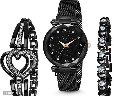 Stylish Black Alloy Analog Watch With Bracelet For Women-thumb0