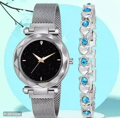 Stylish Silver Metal Analog Watch With Bracelet For Women-thumb0