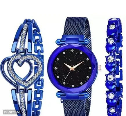 Stylish Blue Metal Analog Watch With Bracelet For Women-thumb0