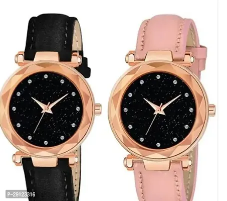 Stylish Multicoloured Synthetic Leather Analog Watches For Women Pack Of 2-thumb0