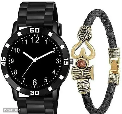 Stylish Black Silicone Analog Watch With Bracelet Combo For Men-thumb0