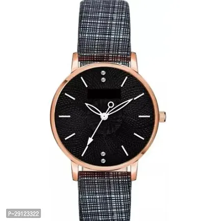 Stylish Black Synthetic Leather Analog Watch For Women