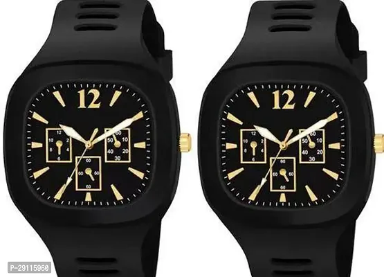 Stylish Black Analog Silicone Watches Combo For Men Pack Of 2-thumb0