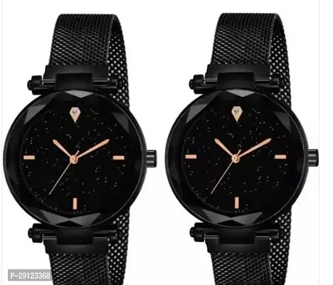 Stylish Black Metal Analog Watches For Women Pack Of 2