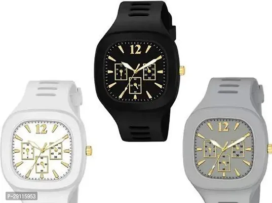 Stylish Multicoloured Analog Silicone Watches Combo For Men Pack Of 3-thumb0