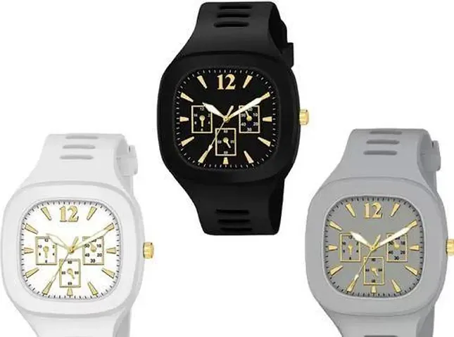 AXXTITUDE Stylist Daily Use Yellow/White/Green Colour Wrist Watches- for Mens/Boys (Combo of 3)