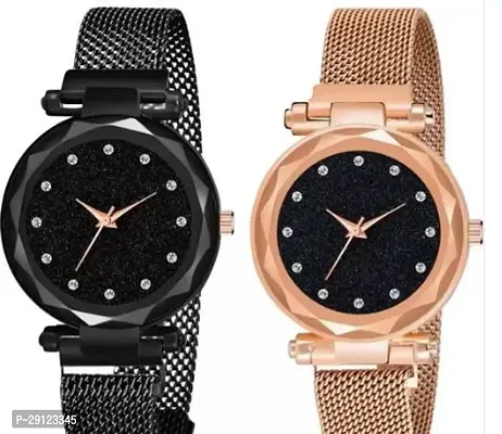 Stylish Multicoloured Metal Analog Watches For Women Pack Of 2-thumb0