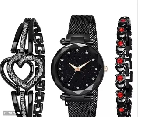 Stylish Black Metal Analog Watch With Bracelet For Women