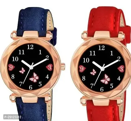 Stylish Multicoloured Synthetic Leather Analog Watches For Women Pack Of 2