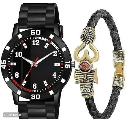 Stylish Black Silicone Analog Watch With Bracelet Combo For Men