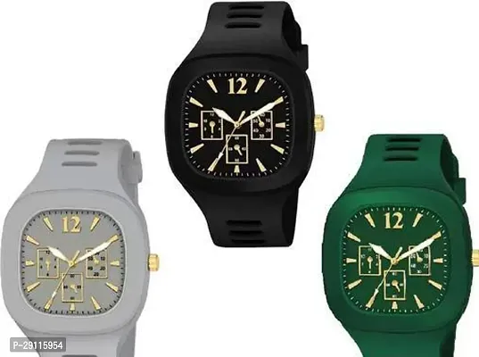 Stylish Multicoloured Analog Silicone Watches Combo For Men Pack Of 3