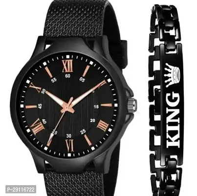 Stylish Black Silicone Analog Watch With Bracelet Combo For Men-thumb0