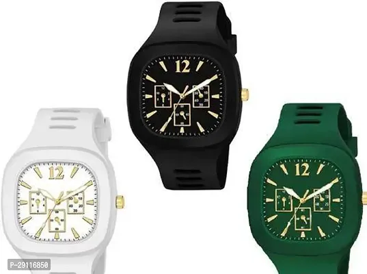 Stylish Multicoloured Silicone Analog Watches Combo For Men Pack Of 3