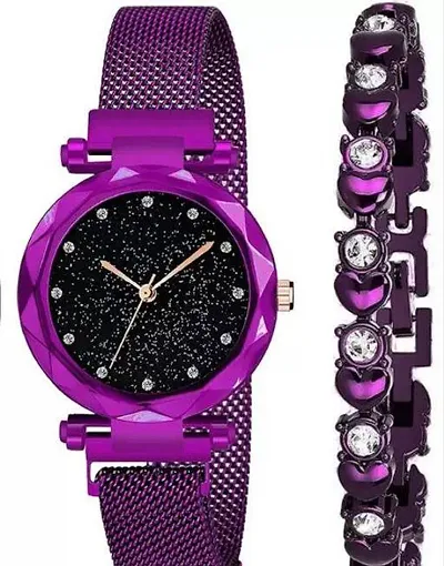 Acnos 4 Colors Magnet Strap Analogue Women's and Girls Watch Sweet Heart 4 Colors Bracelet Combo for Girl's  Women's Watch (Set of 2)