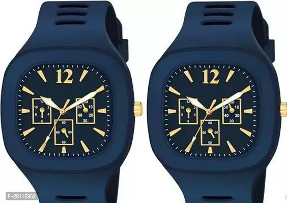 Stylish Blue Analog Silicone Watches Combo For Men Pack Of 2