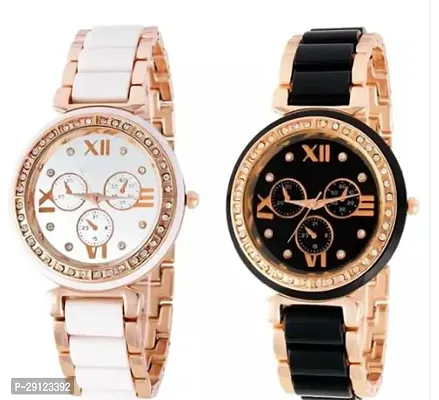 Stylish Multicoloured Metal Analog Watches For Women Pack Of 2-thumb0