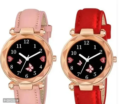 Stylish Multicoloured Synthetic Leather Analog Watches For Women Pack Of 2-thumb0