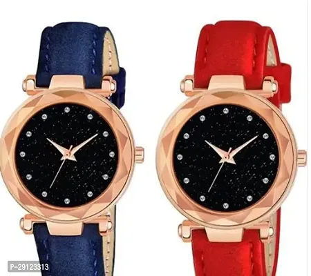 Stylish Multicoloured Synthetic Leather Analog Watches For Women Pack Of 2