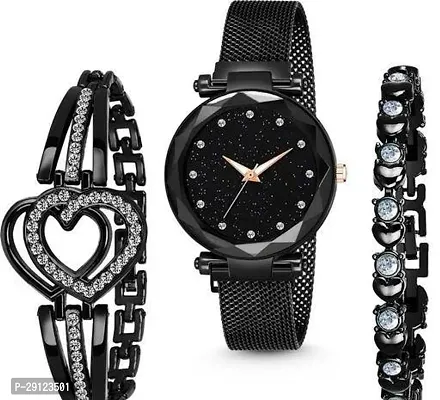 Stylish Black Alloy Analog Watch With Bracelet For Women-thumb0