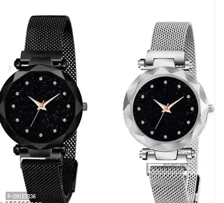 Stylish Multicoloured Metal Analog Watches For Women Pack Of 2-thumb0