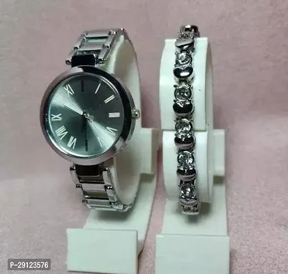 Stylish Silver Metal Analog Watch With Bracelet For Women-thumb0