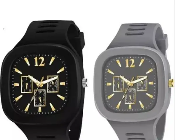 Stylish Rubber Analog Watches Combo For Men Pack Of 2