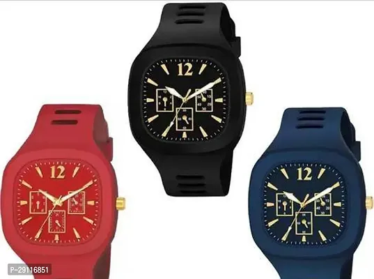 Stylish Multicoloured Silicone Analog Watches Combo For Men Pack Of 3-thumb0