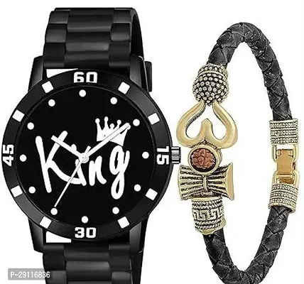 Stylish Black Silicone Analog Watch With Bracelet Combo For Men-thumb0