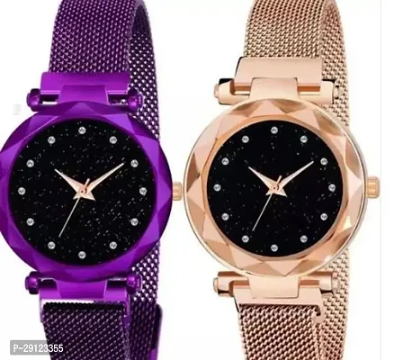 Stylish Multicoloured Metal Analog Watches For Women Pack Of 2