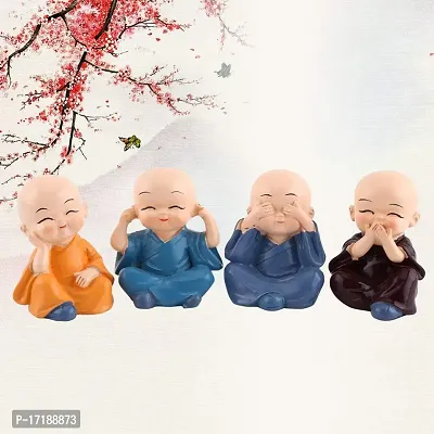 Sanpyl Four Little Monks Figurines, Chinese Style Cute Resin Smile Monks Crafts Ornament for Home Desk Decora Gift Idea-thumb2