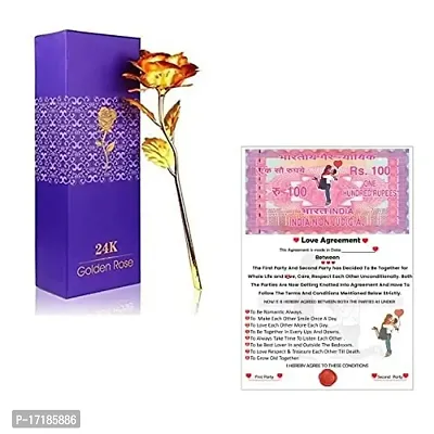 Dhurav Creation Artificial Gold Rose Flower and Love Agreement with Idol for Your Love One