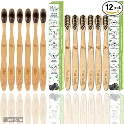 Natural And Organic Bamboo Wooden Toothbrush - Pack Of 12 (6 Kids + 6 Adults) - Wood Tooth Brushes For Teeth With Activated Charcoal And Biodegradable Handle/Soft Bristles/Eco-Friendly/Bpa Free