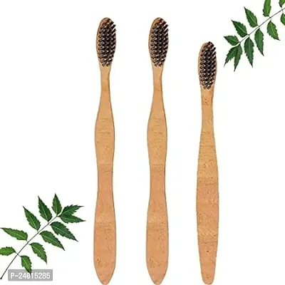 Organic Neem Toothbrush - Pack Of 1 Kids + 2 Adult, Charcoal Activated Soft Bristles, Biodegradable, Eco-Friendly, Wooden Brush