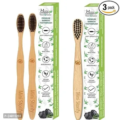 Organic Bamboo Manual Toothbrush Soft For Kids And Adults (Pack Of Three (Brown,1 Kids And 2 Adults)