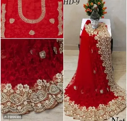 Beautiful Embroidered Net Sari-thumb0