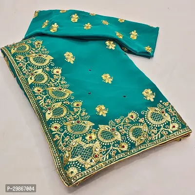 Beautiful Georgette Embroidered Saree With Blouse Piece-thumb0