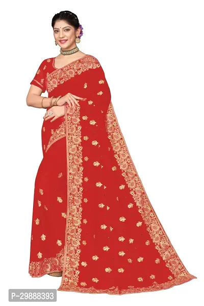 Beautiful Georgette Embroidered Saree With Blouse Piece-thumb0