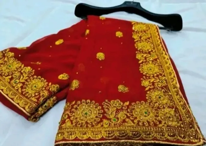 Georgette Embroidered Sarees With Blouse Piece