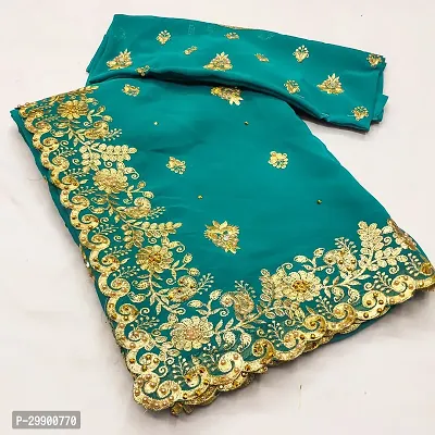 Classic Georgette Embroidered Saree with Blouse piece-thumb0