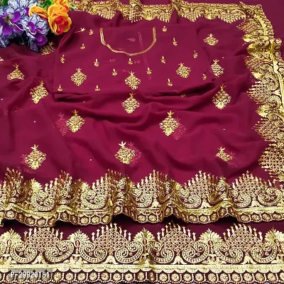 Beautiful Georgette Embroidery Saree With Blouse Piece-thumb0