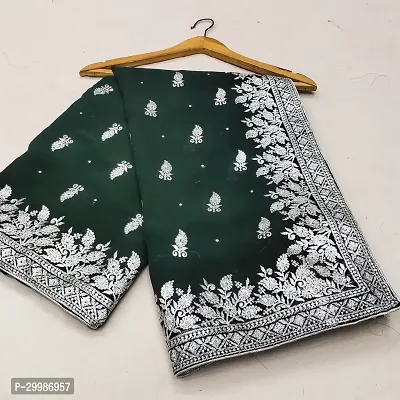 Beautiful Georgette Embroidery Saree with Blouse Piece-thumb0