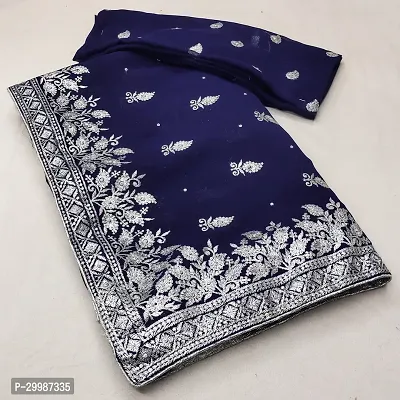 Beautiful Georgette Embroidery Saree with Blouse Piece