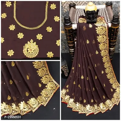 Beautiful Georgette Embroidery Saree with Blouse Piece-thumb0