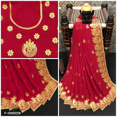 Beautiful Georgette Embroidery Saree with Blouse Piece-thumb0