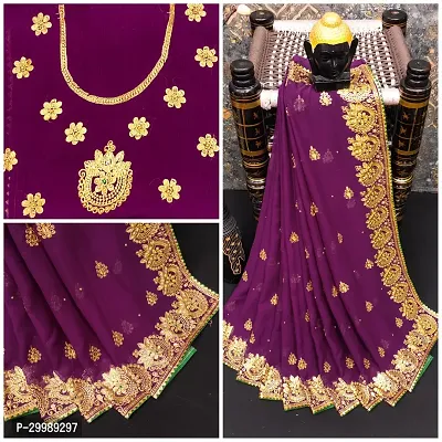 Beautiful Georgette Embroidery Saree with Blouse Piece-thumb0