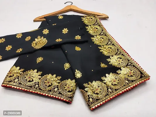 Beautiful Georgette Embroidery Saree with Blouse Piece-thumb0