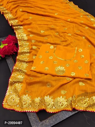 Beautiful Georgette Embroidery Saree with Blouse Piece