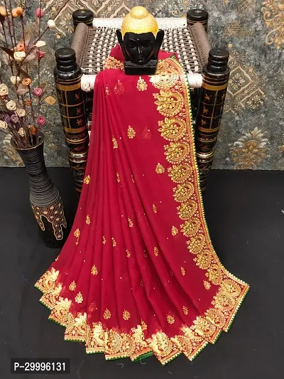 Beautiful Georgette Embroidered Saree With Blouse Piece-thumb0